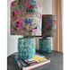 A pair of ceramic table lamps on a turquoise cylindrical base with rhombuses and colored fabric shades, 47 cm high 19105-yekeramika photo 1