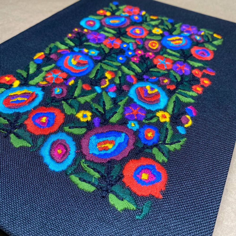 Notebook with embroidery black "Multicolored flowers", sheets without marking, 30x21.5 cm, 80 sheets 20300-yach photo