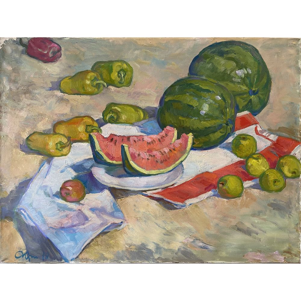 Painting "Gifts of the Steppe Watermelons and Peppers", Svitlana Kryzhevska, 60x50, 2019 10251-KryzS photo