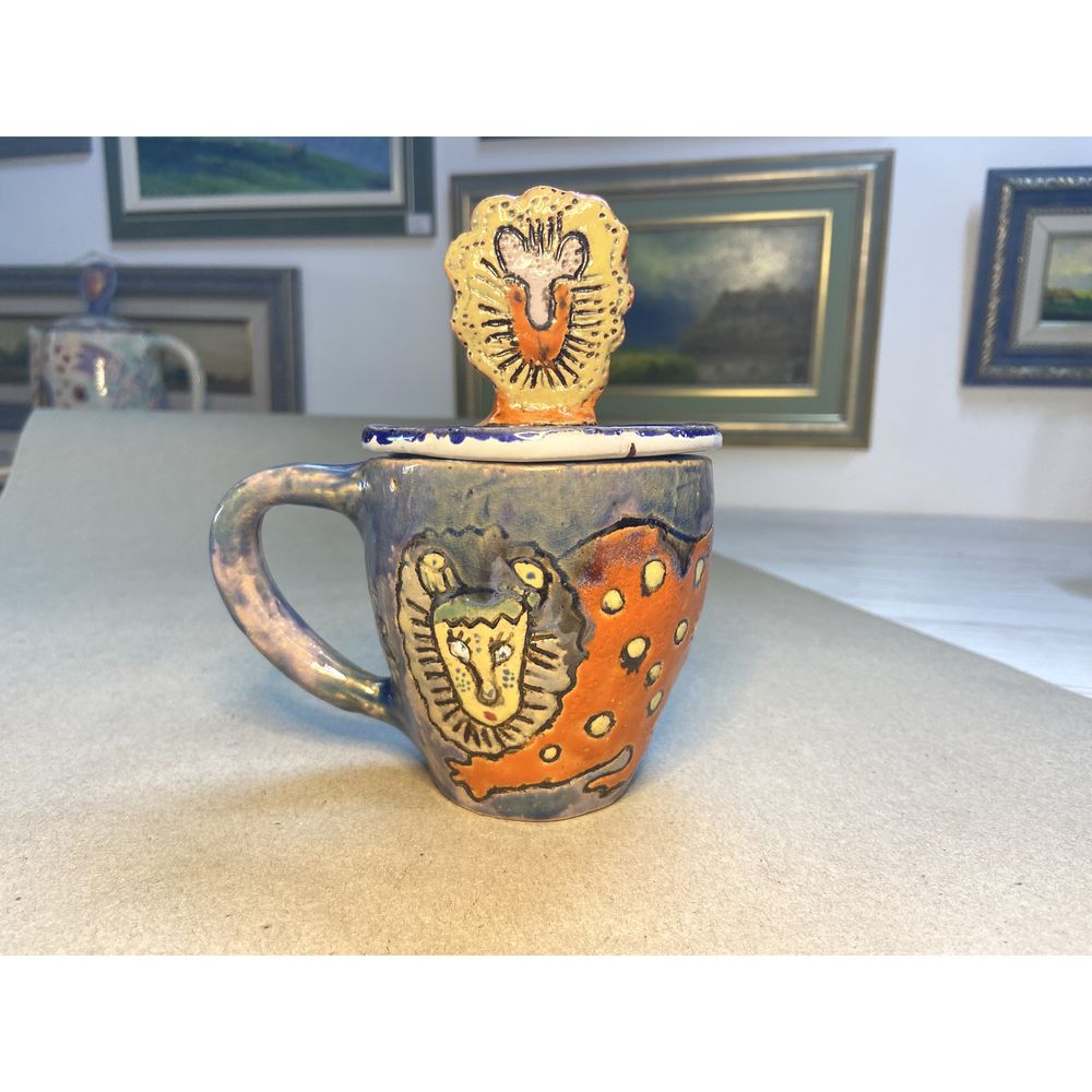 A cup with a lid Lion in the style of Pryimachenko, KAPSI, ceramics, handmade 13238-kapsi photo