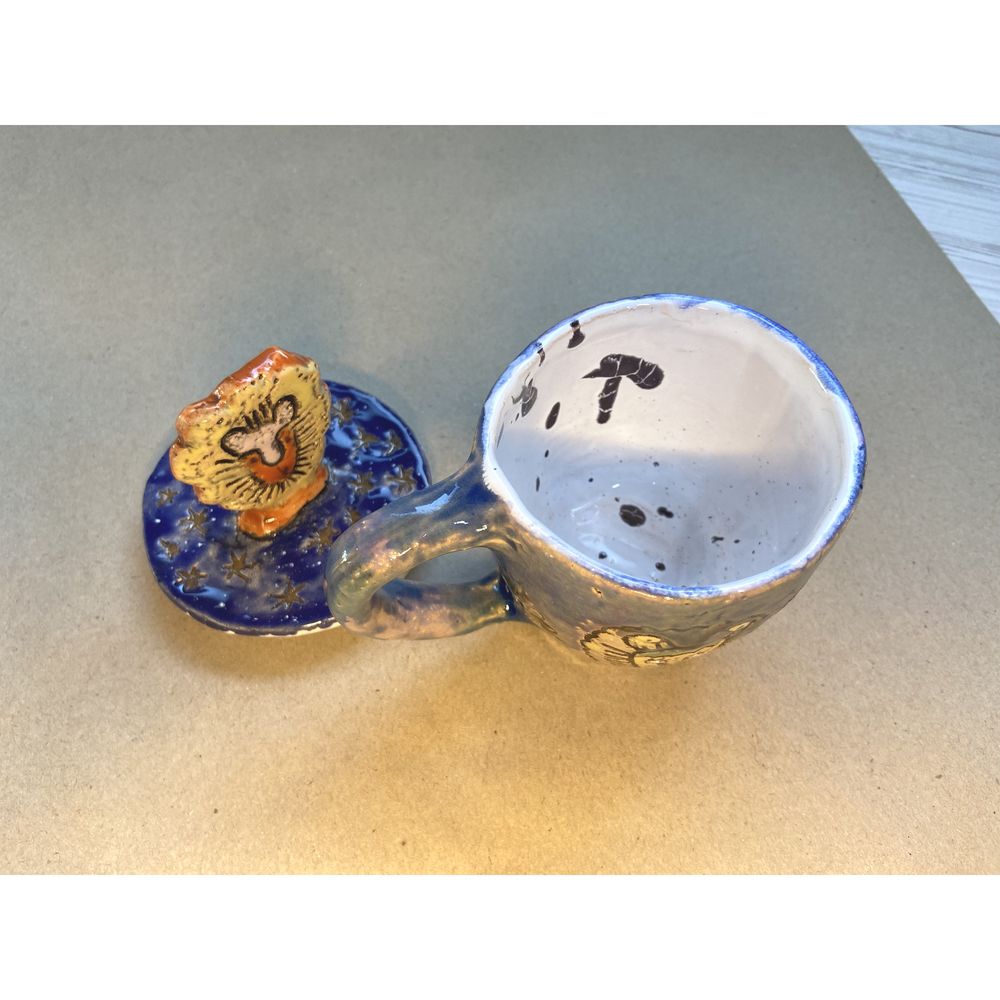 A cup with a lid Lion in the style of Pryimachenko, KAPSI, ceramics, handmade 13238-kapsi photo