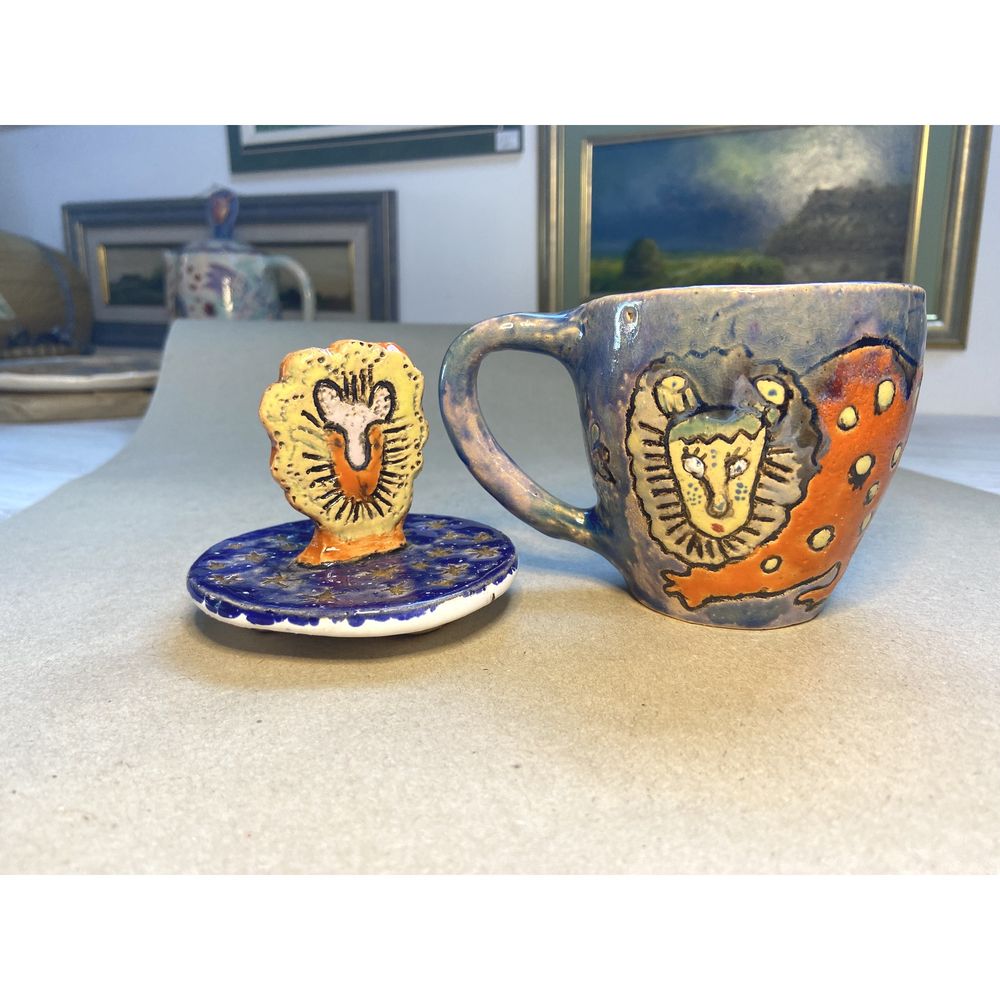 A cup with a lid Lion in the style of Pryimachenko, KAPSI, ceramics, handmade 13238-kapsi photo