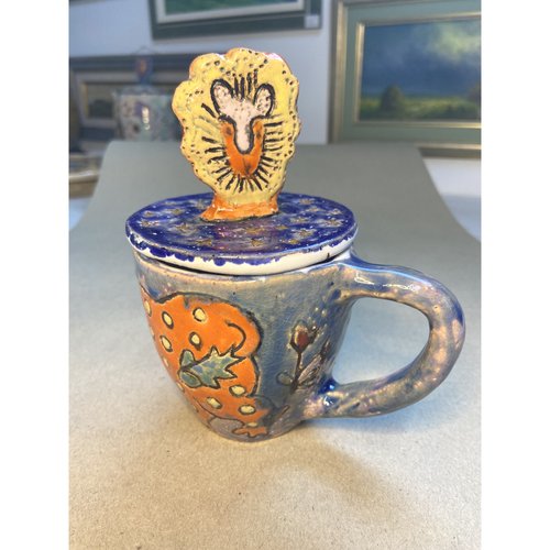 Чашка з кришкою "Лев" в стилі Марії Приймаченко, KAPSI, кераміка, ручна робота 13238-kapsi фото