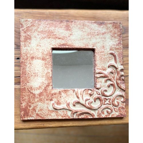 Ceramic square hanging mirror, brown-brown color with plant patterns in the corner, Size 25x25 cm 11888-yekeramika photo