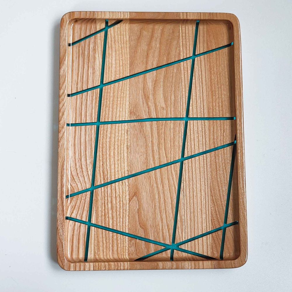 Rectangular tray, natural wood, handmade, LINES series, DEEPWOOD, 40x24 cm 12895-40x24-deepwood photo