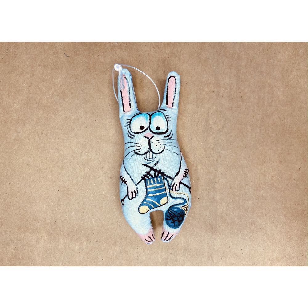 Toy Hare made of textile, drawn, size 8 cm 12771-zoiashyshkovska photo