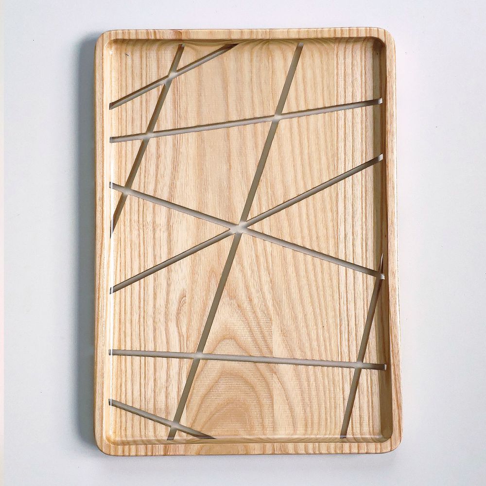 Rectangular tray, natural wood, handmade, LINES series, DEEPWOOD, 40x24 cm 12895-40x24-deepwood photo