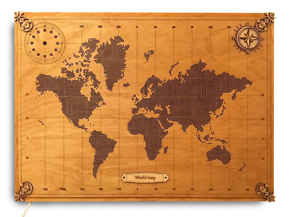 World map with illumination from WoodLike 3269 photo