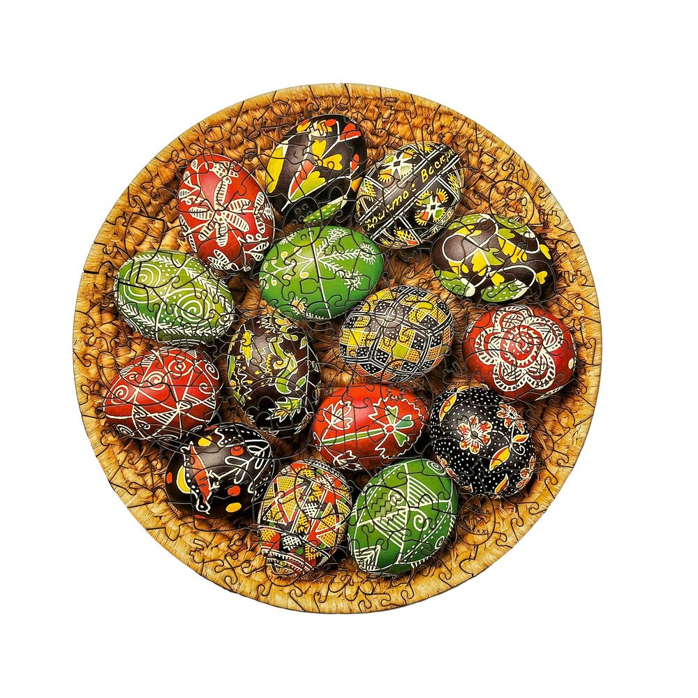 Puzzle Wooden shaped round "Easter eggs" 200 elements 14606-upuzl photo