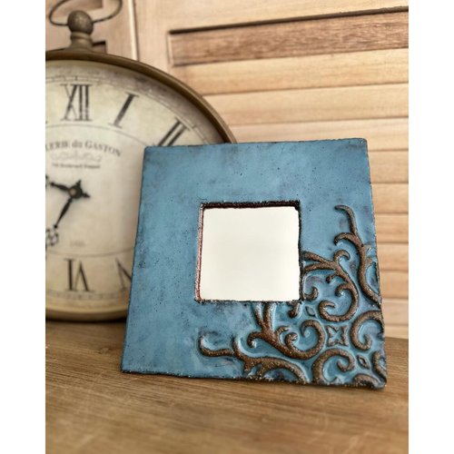 Ceramic square hanging mirror, gray color with a brown pattern in the corner, Side 25 cm 19113-yekeramika photo
