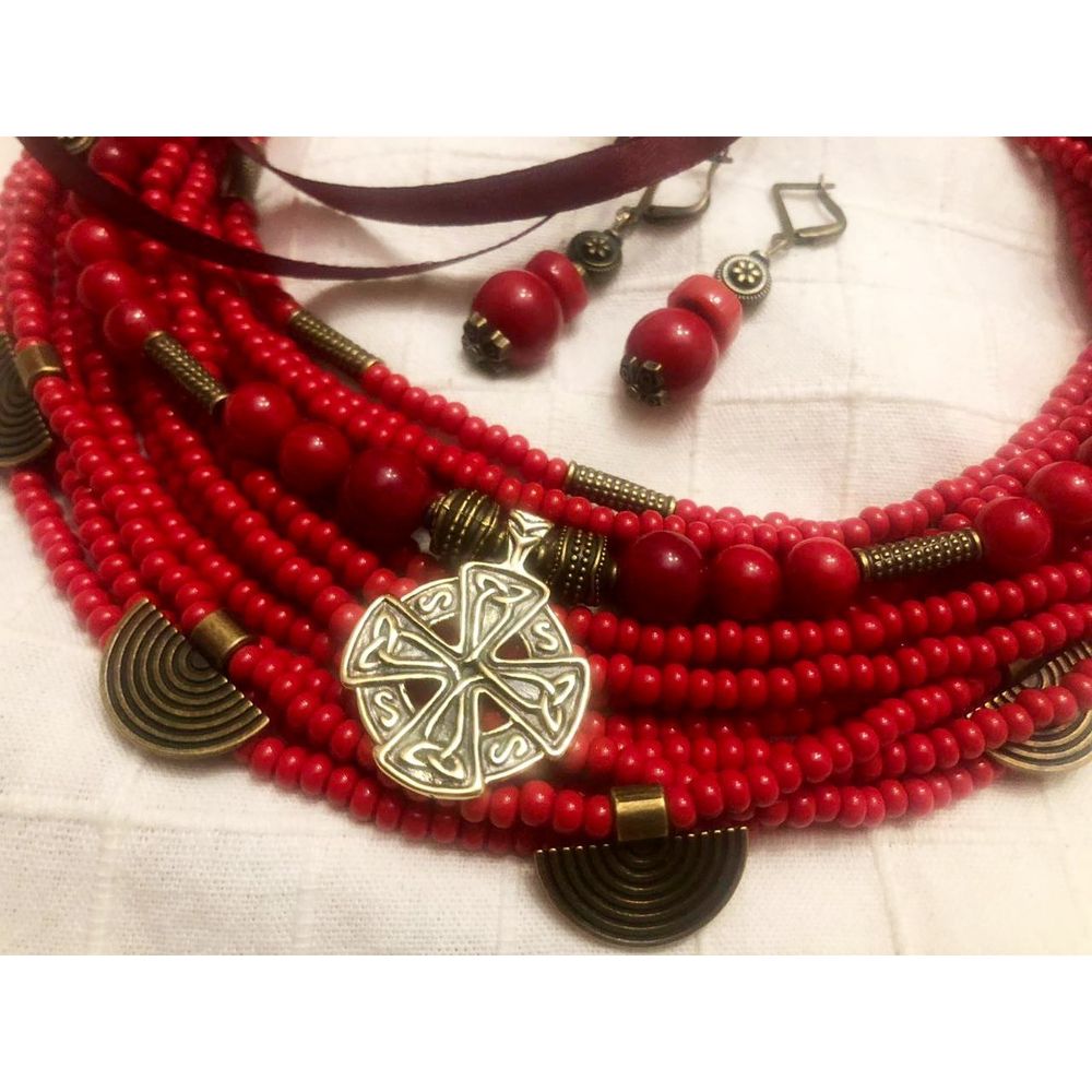 Set "Red Viburnum" (necklace and earrings) 12690-korali photo