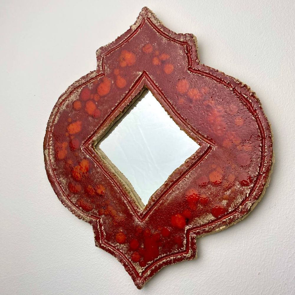 Ceramic shaped hanging mirror red color with ornament Size 27x32 cm 11830-yekeramika photo