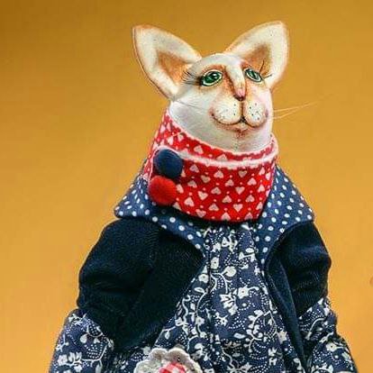 Текстильна інтер'єрна лялька кицька Кіт іграшка ручної роботи 10182-ukrainochka фото