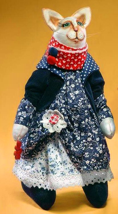 Текстильна інтер'єрна лялька кицька Кіт іграшка ручної роботи 10182-ukrainochka фото