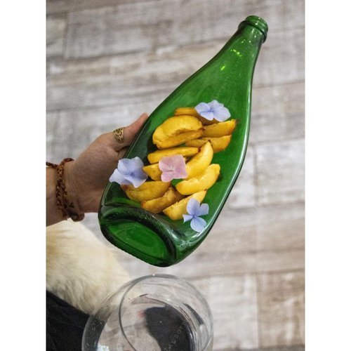 Сплюснута скляна пляшка тарілка від шампанського Champagne Green Lay Bottle 17261-lay-bottle фото