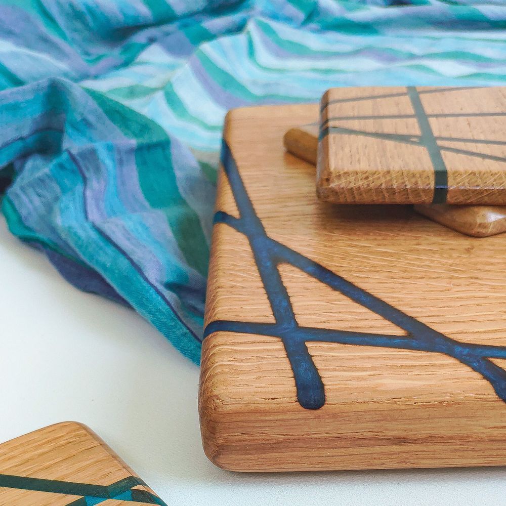 Kitchen board one-sided decor natural wood handmade LINES series DEEPWOOD 23x32 cm 12900-23x32-deepwood photo