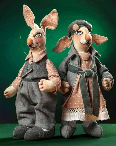 Текстильні інтер'єрні ляльки сім'я кролів містер і місіс Грей іграшки ручної роботи 10183-ukrainochka фото