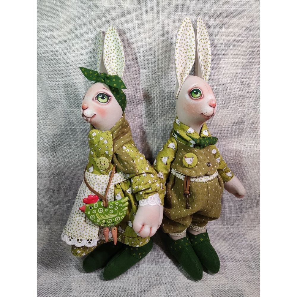 Textile interior dolls family of rabbits Mr. and Mrs. Green handmade toys 10184-ukrainochka photo