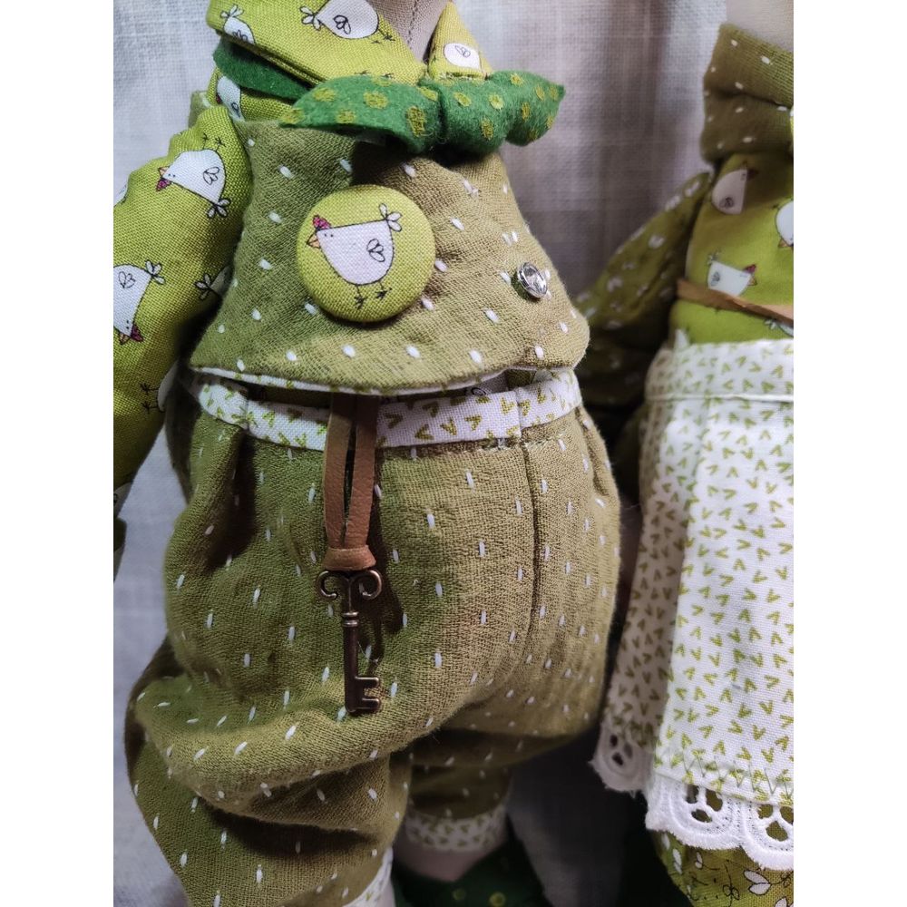 Текстильні інтер'єрні ляльки сім'я кролів містер і місіс Грін іграшки ручної роботи 10184-ukrainochka фото