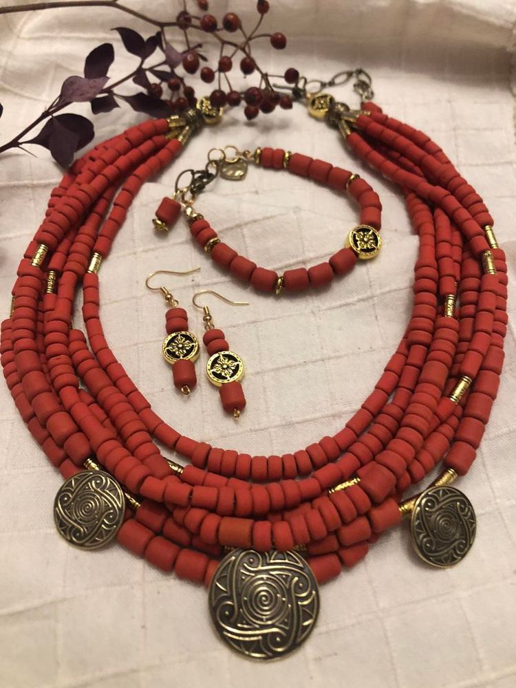 Set "Trypil motifs" (necklace, bracelet and earrings) 12692-korali photo