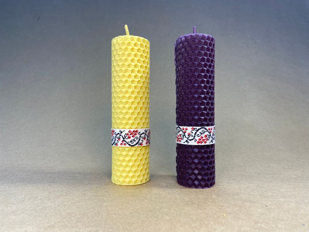 Свічки з вощини декоративні зі стрічкою, пара, розмір 13х4,5 см 11270-svichkydiana фото